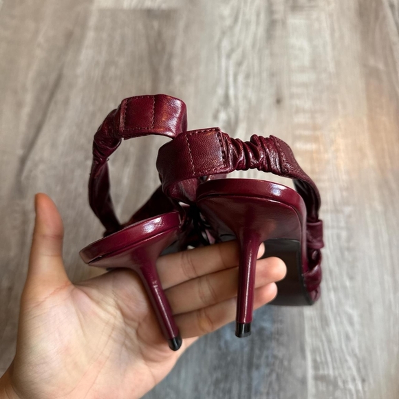 Zara Burgundy Leather Strappy Heeled Sandals - Picture 7 of 8